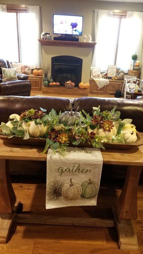 Beautiful Fall Decor Farmhouse Table Centerpiece, Dough Bowl Centerpiece, Fall Dec, Farmhouse Table Centerpieces, Bowl Decor, Dining Room Table Centerpieces, Fall Table Centerpieces, Dough Bowls, Bread Bowl