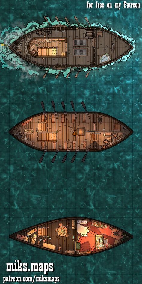 Dnd Boat Map, Dnd Boats, D D Rogue, Row Row Row Your Boat, Steampunk Vehicle, Ship Map, Row Row Your Boat, Dnd World Map, Battle Map