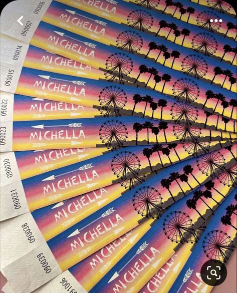 Festival Bday Party, Baby Chella Party, Cochella Theme Birthday Party, Coachella Themed Birthday Party, Coachella Activities, Coachella Wristbands, Cochella Party Theme Decor, Coachella Deco, Festival Themed Party Birthday