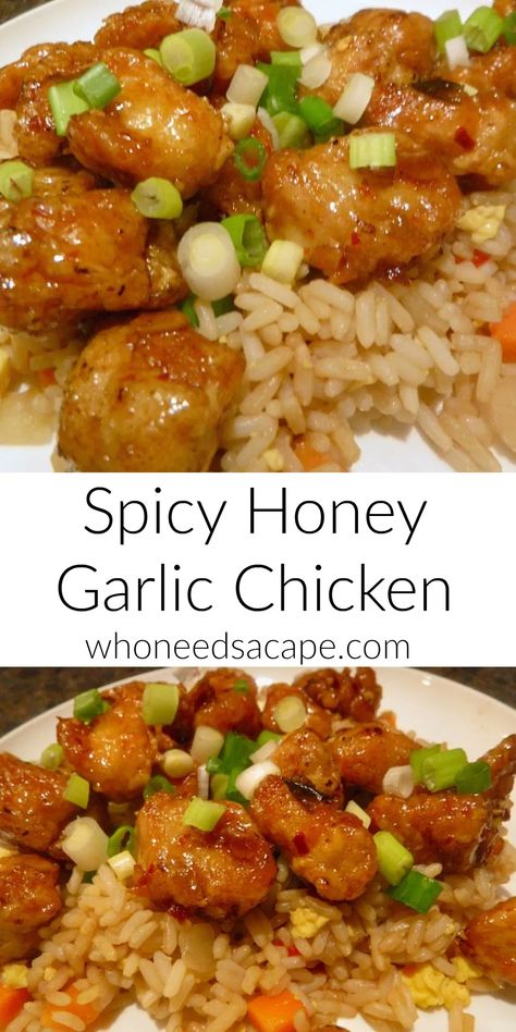 Chinese Food Chicken, Spicy Honey Garlic Chicken, Spicy Honey Chicken, New Recipes For Dinner, Chicken Garlic, Chinese Chicken Recipes, Chinese Food Recipes, Garlic Chicken Recipes, Spicy Honey