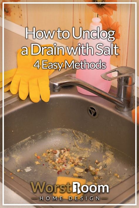 How to Unclog a Drain With Salt - 4 Easy Methods Unclog Sink Drain, Unclog Kitchen Sink, Clean Clogged Drain, Cleaning Sink Drains, Kitchen Sink Clogged, Unclog A Drain, Clear Clogged Drain, Clogged Sink Drain, Unclog Sink