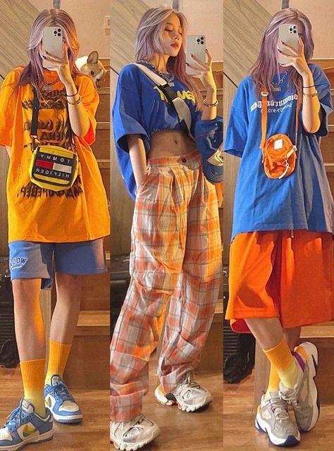 Outfit Ideas Colorful Combinations, Colorful Oversized Outfit, Concert Outfit Ideas Colorful, Colorful Baggy Outfits, Colorful Streetwear, Outfits Colorful, Turn Back Time, Concert Outfit Ideas, K Fashion