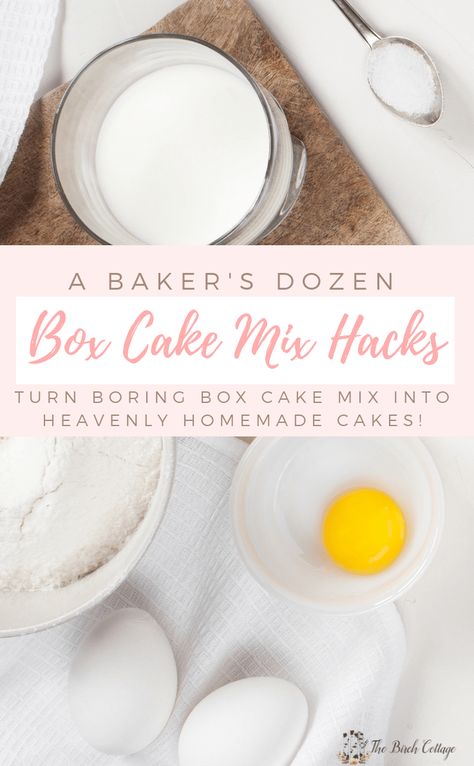 Did you know that you can turn ordinary and boring box cake mix into homemade cakes that taste like bakery quality slices of heaven with a few simple baking tips and ideas? We've got 13 hacks using super easy additions to your cake mix recipes such as pudding mix or soda, plus so much more to take your cake to the next level.﻿ #cake #baking #kenarry Box Cake Mix Hacks, Cake Mix Hacks, Doctored Cake Mix Recipes, Cake Mix Doctor, Doctor Cake, Boxed Cake Mixes Recipes, Cake Hacks, Cake Mixes, Baking Book