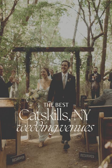 A couple walks down the aisle at their Catskills wedding, one of the best venues in NY Catskills Wedding Venues, Wedding Venues Ny State, Upstate Ny Wedding Venues, Catskill Wedding, Rustic Resort, Tuscany Wedding Venue, Upstate Wedding, Hudson Valley Wedding Venues, Getaway Wedding