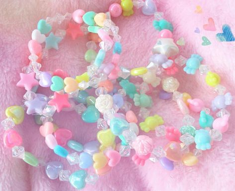 Fairy Kei Bracelets - Pastel Kawaii - Kandi Bracelets - Gift for Little Girl - Daughter Gift - Best Friends - Set of 3 Bracelets - Pop Kei Pastel Bracelets, Pulseras Kandi, Pastel Accessories, Charms Candy, Kandi Kid, Kandi Patterns, Kandi Bracelets, Kawaii Jewelry, Pastel Fashion