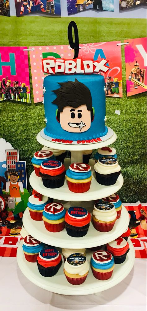 Roblox Birthday Treats, Roblox Giveaway Ideas, Roblox Birthday Shirt Boy, Roblocks Birthday Party Ideas, Roblox Theme Birthday Party Ideas, Roblox Cupcake Cake, Roblox Cupcake Ideas, Roblox Birthday Party Ideas Cakes, Roblox Centerpieces Ideas