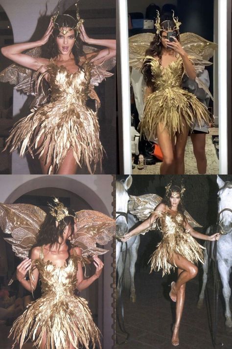 Golden Fairy Costume, Gold Costume Ideas, Golden Angel Costume, Gold Angel Costume, Gold Fairy Costume, Black Angel Costume, Goddess Halloween Costume, Goddess Halloween, Ty Dye