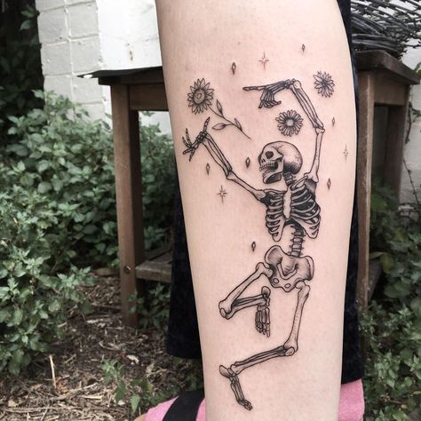 Dance Tattoo, Skeleton Tattoo, Party Tattoos, Sharpie Tattoos, Forarm Tattoos, Skeleton Tattoos, Tattoos For Lovers, Spooky Tattoos, Pin Up Tattoos