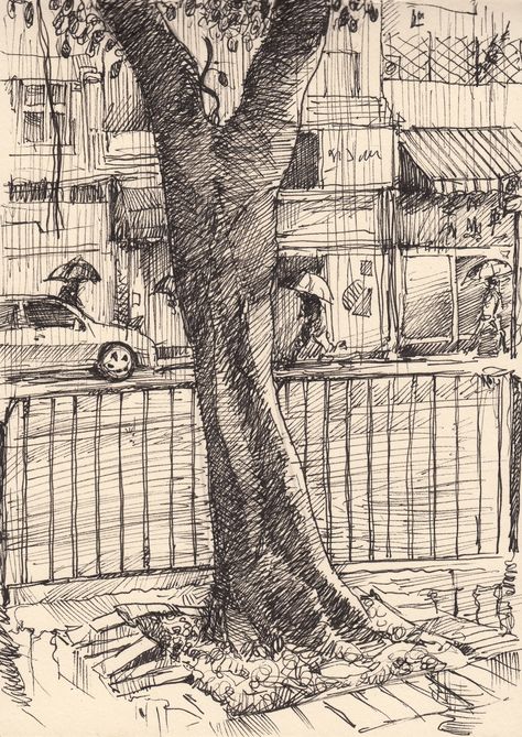 Stylo Art, Plant Sketches, Life Sketch, Ink Markers, Causeway Bay, Scene Drawing, Alberto Giacometti, Perspective Art, Architecture Drawing Art