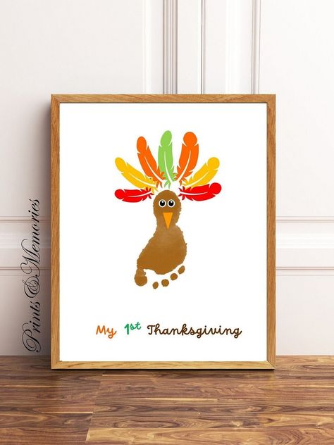 Handcrafted Happiness: Baby Footprint Crafts Footprint Turkey Baby, Thanksgiving Art For Infants, Turkey Footprint Craft, Turkey Footprint, Baby Footprint Crafts, Thanksgiving Art Projects, Baby Art Crafts, Halloween Activities For Toddlers, Nurse Things