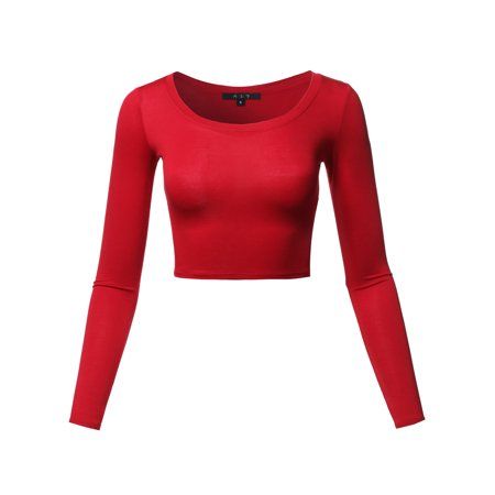 A2Y Women's Basic Solid Stretchable Scoop Neck Long Sleeve Crop Top SIZE Available in 3 sizes: Small, Medium, Large MEASUREMENTS (Inches)YAWTEL0008 S - Chest : 27 / Shoulder : 13 / Sleeve : 21.5 / Length : 13 M - Chest : 28 / Shoulder : 13.5 / Sleeve : 22 / Length : 13.5 L - Chest : 29 / Shoulder : 14 / Sleeve : 22.5 / Length : 14 We strive to provide the best fitting shirts possible and guarantee that they will be delivered within our stated size tolerance. Size tolerance for all measurements i Red Scoop Neck Top, Red Top Long Sleeve, Red Tops Png, Red Shirts Women, Red Tops Outfit, Cute Red Shirts, Red Long Sleeve Shirt Outfit, Cute Red Tops, Long Sleeve Crop Top Outfits