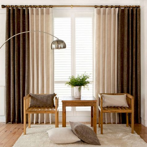 European Pastoral Style Curtain Solid Color Thicken Polyester Stitching Curtains Beige And Coffee Curtain (One Panel) Curtain Styles Living Room, Brown Curtains Bedroom, Brown Curtains Living Room, Beige Curtains Living Room, Curtains Beige, White Curtains Bedroom, Brown Curtains, Beige Curtains, Elegant Living Room Decor