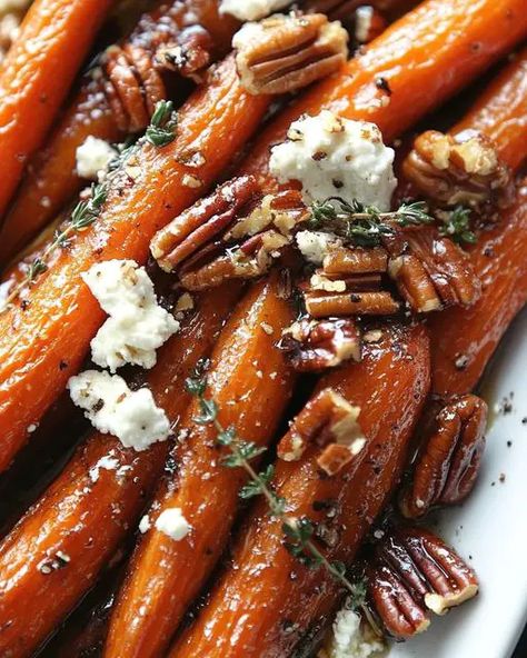 Candy Carrots Recipe, Ground Beef Stew Recipes, Carrot Recipes Side Dishes, Pecan Halves, Crumbled Goat Cheese, Ground Beef Stews, Carrots Side Dish, Candied Carrots, Roasted Carrots Recipe