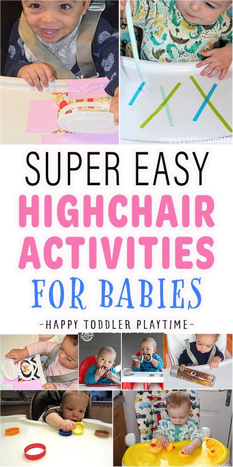 Easy Highchair Activities for Babies - Happy Toddler Playtime Activities Under 1 Year, Sensory High Chair Activities, Farming Activities For Infants, Alphabet Activities For Infants, Toddler High Chair Activities, 8 Month Old Crafts, Cognitive Development For Infants, Infant Small Group Activities, Infant Sensory Stimulation