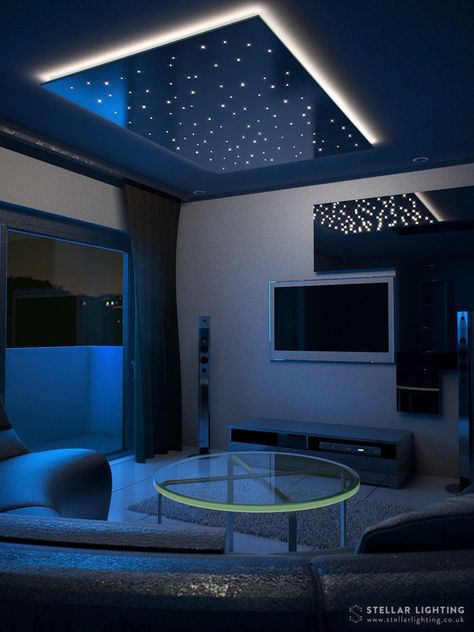 Fibre optic star ceilings — Stellar Lighting Starlight Ceiling Bedroom, Fibre Optic Ceiling, Starlight Ceiling, Bedroom Lighting Design, Luxury Ceiling Design, Bedroom Pop Design, Home Theater Room Design, Theater Room Design, Star Lights On Ceiling