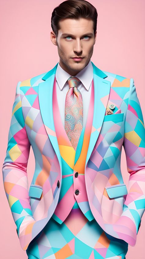 Ghost Girlfriend, Rainbow Suit, Stylish Mens Suits, High Fashion Couture, Modern Suits, Neon Outfits, Rainbow Wedding, Futuristic Fashion, Clothes Sewing Patterns