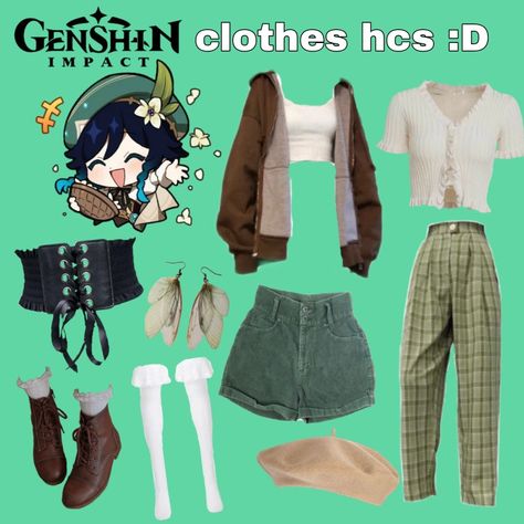 Casual Venti Cosplay, Venti Casual Outfit Genshin, Venti Modern Au Outfit, Venti Casual Outfit, Venti Inspired Outfits, Venti Outfit Ideas, Genshin Impact Inspired Outfits, Venti Outfit, Venti Clothes