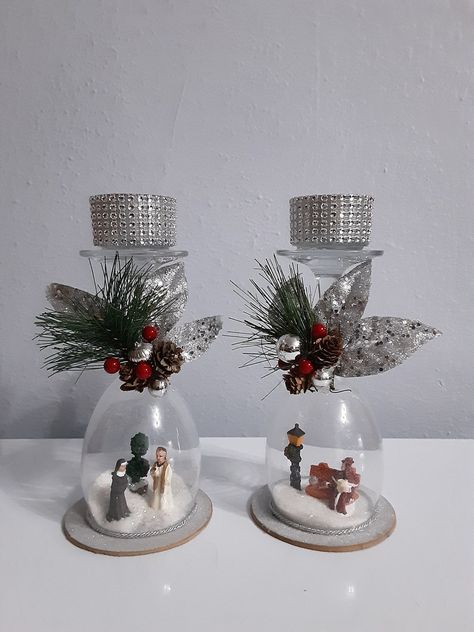 Candle Stand - Etsy Diy Decoupage Christmas Ornaments, Wine Glass Christmas Decorations, Christmas Centerpieces Cheap, Diy Christmas Gifts For Friends, Affordable Christmas Decorations, Decoupage Crafts, Christmas Wine Glasses, Christmas Advent Calendar Diy, Candle Decoration