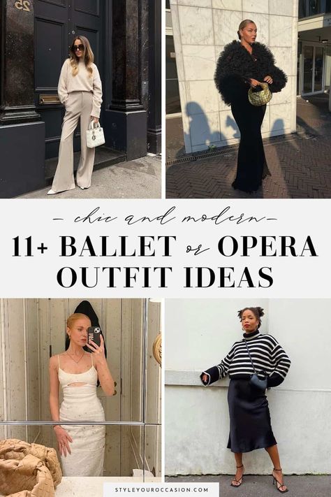 Wondering what to wear to the ballet? Or, what to wear to the opera? These classy ballet outfit ideas and theatre outfit ideas are perfect for every season from winter to summer, whether you are going to a ballet performance or show, an theatre matinee, or a night at the opera. You can also find out what to wear to the Nutcracker ballet if you are so lucky to go! Ballet Guest Outfit Winter, Ballet Event Outfit, What To Wear To The Ballet Outfits, What To Wear To The Theater Winter, Going To The Symphony Outfit, Musical Show Outfit, Winter Symphony Outfit, What Do You Wear To A Ballet Performance, Outfits For Going To The Theatre