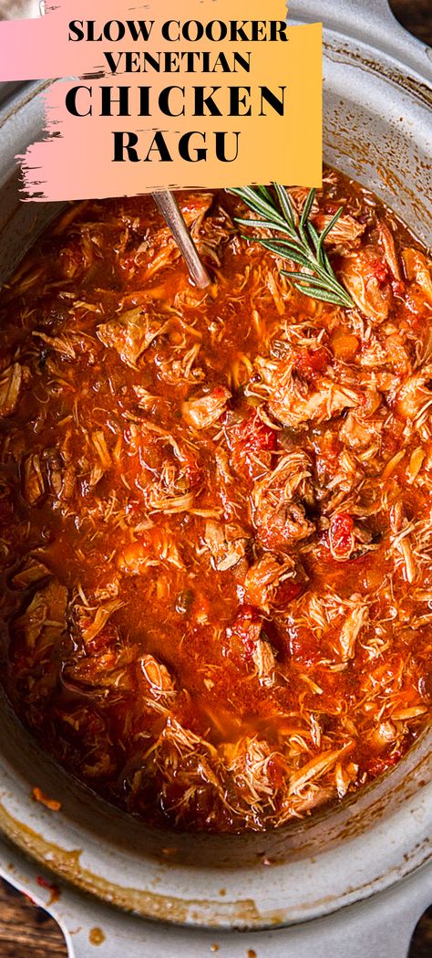 Slow Cooker Venetian Chicken Ragu Venetian Food Recipes, Chicken Ragu Recipes, Venetian Recipes, February Meals, Chicken Ragu, Venetian Masquerade Ball, Ragout Recipe, Ragu Pasta, Chicken Cooker