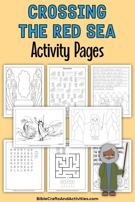 Are you scheduled to teach a lesson about Moses and the Hebrew People Crossing the Red Sea? These activity pages are a great resource. They are engaging and provide opportunities for discussion about God’s presence as Savior and Rescuer, as shown in this story. These printable activity pages are great for preschool, kindergarten, and early Teaching Moses Parting The Red Sea, Moses Split The Sea Craft, Moses Parting The Red Sea Activities, Israelites Crossing The Red Sea, Parting Red Sea Craft, Moses Parts The Red Sea Coloring Page, Moses Crossing The Red Sea Activities, Moses And Red Sea Craft, God Parts The Red Sea Craft