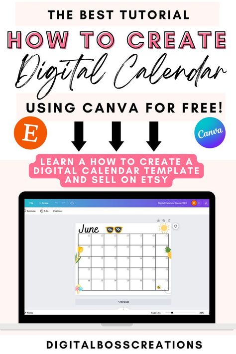 How To Create Digital Calendars Using Canva And Sell Them On Etsy? Interactive Calendar, Etsy Planner, Make A Calendar, Create A Calendar, Planner Writing, Using Canva, School Calendar, Digital Calendar, Canva Tutorial