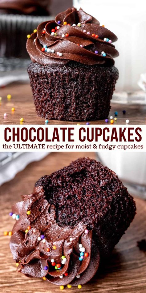 Moist and tender with an extra fudgy chocolate flavor - these chocolate cupcakes are incredible. They stay moist for days thanks to a few key, but simple, ingredients. Better still, the entire recipe can be made by hand without the use of an electric mixer. Top them with chocolate frosting for a double dose of chocolate! #chocolate #cupcakes #doublechocolate #moist #cake #chocolatefrosting #chocolatebuttercream from Just So Tasty Double Chocolate Cupcakes, Creamy Chocolate Frosting, Best Chocolate Cupcakes, Chocolate Cupcakes Moist, Bakers Chocolate, Homemade Cupcakes, Cupcake Recipes Chocolate, Oreo Dessert, Deilig Mat