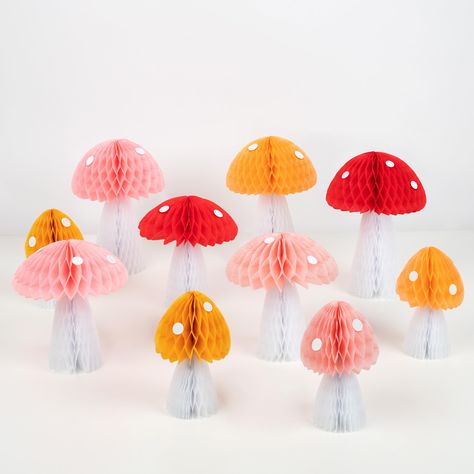 PRICES MAY VARY. Red, pink, peach, dark yellow and white tissue paper White paper clips, to secure the decorations open White stickers to add spot details White stickers to add spot details Transform your party room, or bedroom, into a wonder woodland setting with these delightful free standing decorations. They are crafted from honeycomb for a stunning 3D effect. Standing Decorations, Mushroom Decorations, Meri Meri Party, Fairy Garden Birthday Party, White Tissue Paper, Tissue Pom Poms, Garden Party Birthday, Fairy Birthday Party, Party Room