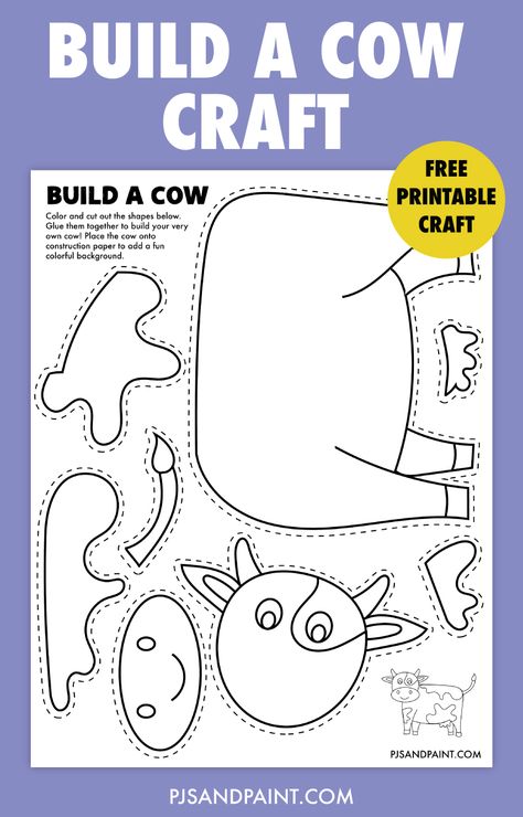 free printable build a cow craft The Cow Loves Cookies Activities, Build A Cow Printable, Cow Template, Free Bridal Shower Printables, Farm Theme Preschool, Cow Craft, Printable Mazes, Theme Preschool, Farm Preschool