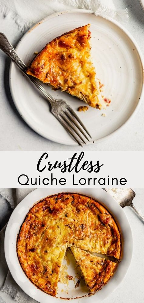 This creamy 8-ingredient crustless Quiche Lorraine is a lighter option to classic quiche. It's made with milk instead of cream and is low carb, but still features classic bacon and Gruyère. This lightened-up quiche is great for brunch or dinner! Crustless Quiche Lorraine, Classic Quiche, Recipes Sweet Potato, Healthy Quiche, Recipes Cabbage, Low Carb Quiche, Quiche Lorraine Recipe, 30 Minute Meals Healthy, Lox And Bagels