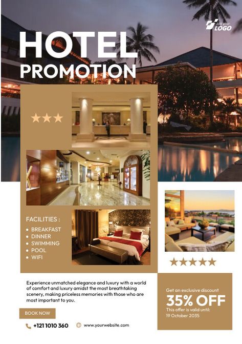 Hotel Promotion Design, Hotel Flyer Design, Hotel Poster Design, Hotel Poster, Promotion Flyer, Linkedin Background Image, Hotel And Resort, Gold Rooms, Poster Design Layout