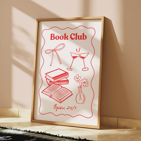 Book Club Wall Art Print, Book Lover Gift, Trendy Bookish Decor, Reading Printable, Gift for Book Lover by everafterpages on Etsy Book Club Hostess Gift, Bookish Posters Aesthetic, Bookish Wall Prints, Bookish Art Print, Book Club Decor, Book Lover Bedroom, Book Club Poster, Book Lovers Bedroom, Bookish Prints