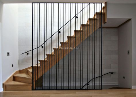 Straight Stairs, Staircase Wall Decor, Modern Chalet, Staircase Storage, Staircase Wall, Rv Homes, Metal Stairs, Stairway Design, Art Deco Interior Design