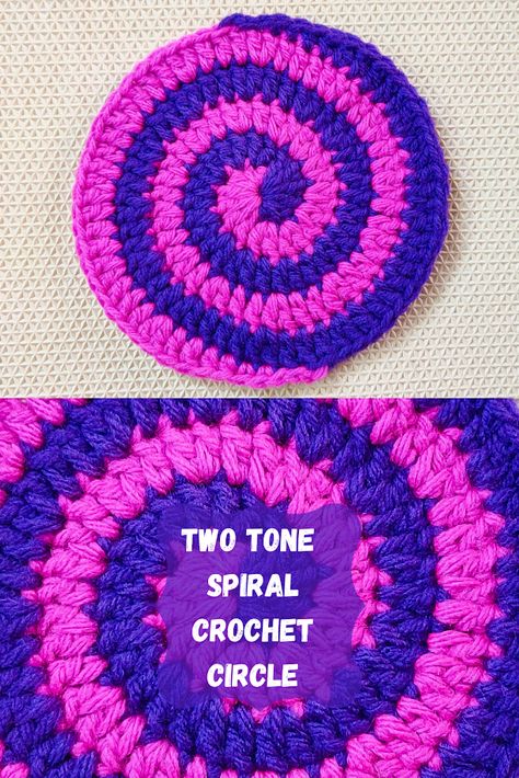 Round Spiral Crochet Pattern, Crochet Spiral Coasters Free Pattern, Two Color Spiral Crochet Pattern, Spiral Circle Crochet Pattern, Continuous Spiral Crochet, Crochet Spiral Bag Pattern, Spiral Coaster Crochet Pattern, Spiral Crochet Granny Square Pattern Free, Granny Spiral Crochet Free Pattern