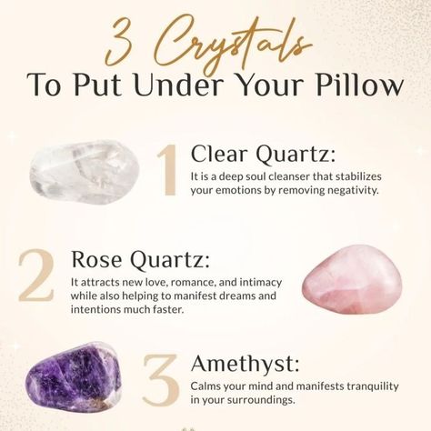 Unlock the Power of Amethyst, Rose Quartz, and Clear Quartz for Emotional and Spiritual Well-Being" Amethyst Under Pillow, How To Use Your Crystals, Crystal For Dreams, How To Recharge Your Crystals, How To Arrange Crystals, Crystals For Under Your Pillow, Crystals Under Your Pillow, Crystals For Relaxation, Crystals To Put Under Your Pillow