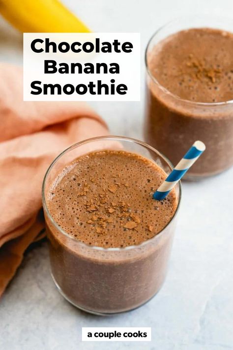 This chocolate banana smoothie tastes like a healthy chocolate milkshake! Get your fix with these good for you ingredients. #chocolate #banana #chocolatebanana #smoothie #chocolatebananasmoothie #chocolatesmoothie #easy #healthy #chocolatefix #healthy Chocolate Banana Shake, Low Cal Chocolate, Healthy Chocolate Milkshake, Healthy Chocolate Smoothie, Chocolate Protein Smoothie, Healthy Chocolate Pudding, Greek Yogurt Smoothie, Chocolate Smoothie Recipes, Milkshake Recipe Chocolate