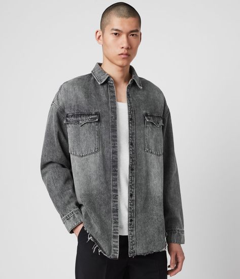 Mens Denim Shirt, Black Denim Shirt, Loose Vest, Jackets Summer, Skate Style, T Shirt Vest, All Saints, Summer Essentials, Oversized Shirt