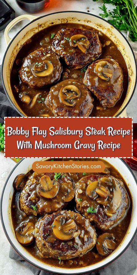 Craving a classic dish with a gourmet twist? Bobby Flay’s Salisbury Steak Recipe with Mushroom Gravy elevates ground beef to new heights! You’ll want to bookmark this recipe for its rich flavors and hearty appeal. Perfect for impressing guests or treating yourself to a comforting meal at home! Healthy Beef Meals For Dinner, Dinner With Ground Beef Easy, Quick Gourmet Dinner, Salisbury Gravy Recipe, Great Ground Beef Recipes, Yummy Hamburger Recipes, Homemade Salisbury Steaks, Best Hamburger Steak And Gravy, Meat With Mushrooms