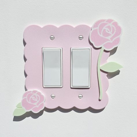 This listing is for a custom double pink cloud design light switch plate cover with pastel white and pink rose design. This listing fits a double rocker switch but is available for single, double and triple rocker switch cover plates.  Perfect for toddlers room, kids room, nursery or anywhere a little creativity or brightness is wanted. Great for Baby Shower Gift, Birthday Gift or when remodeling.  Designed with pastel colors and a textured finish which shimmers in the light. Easy to install, ju Rose Simple, Toddlers Room, Cloud Light, Pastel White, White And Pink Roses, Pink Room Decor, Cloud Design, Cloud Lights, Pink Cloud