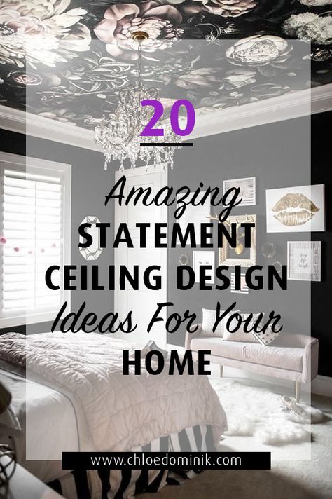 20 Amazing Statement Ceiling Design Ideas For Your Home Wallpaper Tray Ceiling Dining Room, New Ceiling Design 2023, Vaulted Ceiling Design Ideas, Wallpapered Ceilings Bedroom, Wallpaper And Painted Ceiling, Wallpaper For Low Ceilings, Bedroom Ceilings Ideas Master, Trey Ceiling Wallpaper, Black And White Wallpaper Ceiling