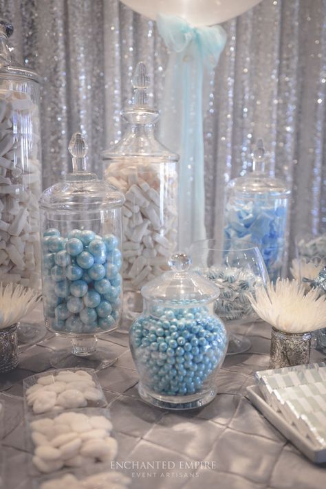 Sweet 16 Cinderella Theme, Sweet 16 Winter Wonderland, Baby Blue Quinceanera, Blue Candy Buffet, Cinderella Quinceanera Themes, Sweet 16 Winter, Cinderella Sweet 16, Wonderland Sweet 16, Blue Sweet 16