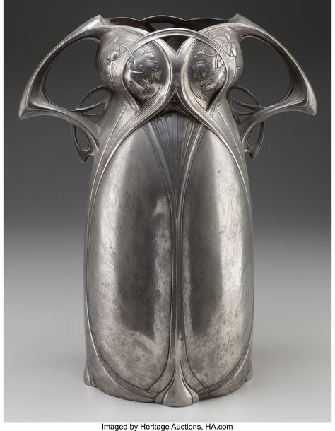 AUSTRIAN ART NOUVEAU PEWTER VASE, circa 1905. Design Art Nouveau, Art Nouveau Furniture, Art Window, Bijoux Art Nouveau, Sculpture Ideas, History Humor, Flowers Beautiful, Objet Design, Art Nouveau Design