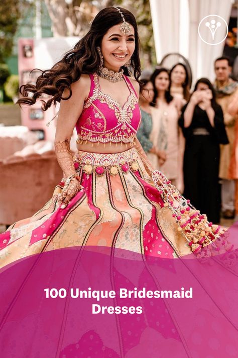 Why wear regular coordinated outfits that the conventional bridesmaids pick when you can do more! Here are 100 of the trending unique bridesmaid dresses for inspiration. Indian Bridesmaid Lehenga, Trending Wedding Dresses Indian, Lehengas For Bridesmaid, Haldi Dresses For Bridesmaid, Haldi Dress For Bridesmaid, Bridesmaid Outfits Indian, Wedding Bridesmaid Dresses Indian, Indian Bridesmaids Outfits, Bride Blouse