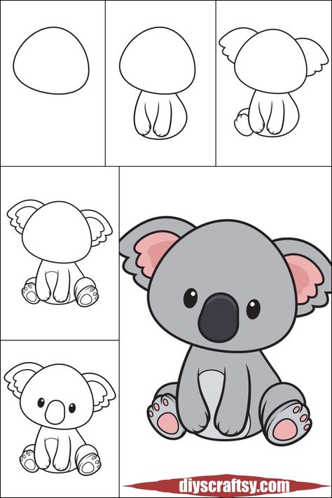 Kola Drawings Easy, How To Draw A Koala Step By Step, Koala Cartoon Drawing, Koala Painting Easy, How To Draw A Koala, Koala Drawing Simple, Koala Drawing Sketches, Drawing Ideas Easy Animals, Koala Drawing Easy