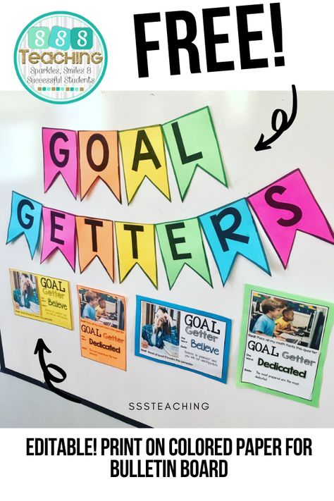 Goal Setting Classroom Display, Classroom Goal Setting Bulletin Boards, Goals Bulletin Board Elementary, Class Goals Display, Ar Goals Bulletin Board, Goals Classroom Display, Goal Getter Bulletin Board, Goal Getters Bulletin Board Ideas, We Are Goal Getters Bulletin Board