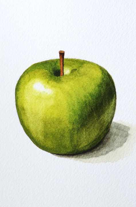 Black Reference, Drawing Apple, Fruit Art Drawings, Art Assignments, Apple Painting, Fruits Drawing, Watercolor Beginner, Apple Art, Watercolor Food