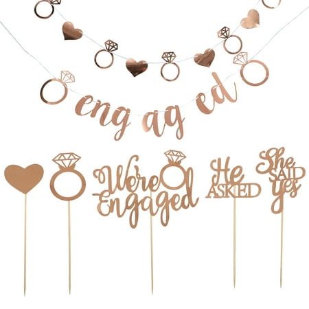 Description This engaged banner and cake topper set can help you create a beautiful and stylish decor for your engaged party. Made of premium material, not easy to fade, with diamond ring and love shape design, easy to decorating. Especially perfect for engaged party, proposal party and wedding party, leave you a romantic and warm memory. Features -Color: Rose gold. -Material: Paper. -Size: About 12.00X8.00X8.00cm/4.72X3.14X3.14inch. -Fine workmanship, full color, fashionable and novel, better decoration for the engaged party. -Manufactured with good quality paper material, durable and practical, creative and chic. -Simple and practical party decorations which add color and joy to your engagement party. -Festive letters design, meaningful and creative, adding much joy to the engagement par Engaged Banner, Engaged Cake, Graduation Topper, Animals Cake, Ornament Party, Holiday Cake, Appetizer Picks, Cake Picks, Flag Photo