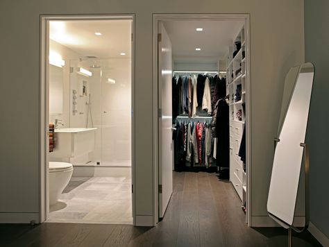 Bathroom With Built In Closet, Bathroom Attached To Bedroom, Closet And Bathroom Combo Walk In Modern, Small Bathroom And Walk In Closet, Bathroom In Bedroom Small, Built In Closet In Bathroom, Closet Bathroom Combo Small, Walk Through Robe To Ensuite, Bedroom With Bathroom And Walk In Closet