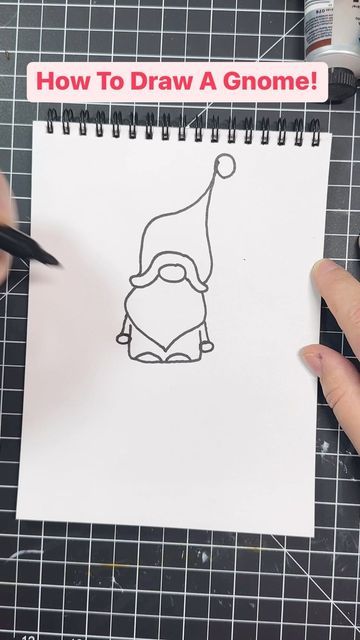 Draw A Gnome Easy, How To Draw A Gnome Step By Step Easy, Easy Gnome Drawing Step By Step, Gnome Drawing Simple Step By Step, How To Draw A Gnome, Draw A Gnome, Santa Claus Drawing, Library Boards, Doodle Ideas