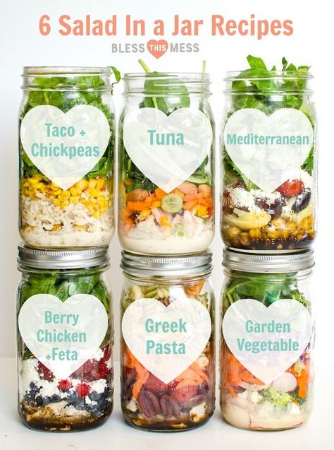 Salad In A Jar Recipes, Mason Jar Meal Prep, In A Jar Recipes, Mason Jar Lunch, Salad Jar Recipe, Mason Jar Salad Recipes, Jar Recipes, Salad With Feta, Mason Jar Salad